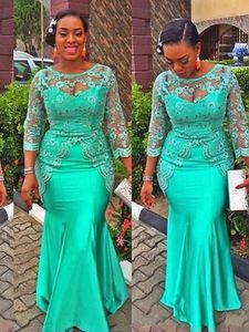 Stedelijke sexy jurken Turquoise Afrikaanse zeemeermin avondjurk Vintage kant Nigeria lange mouwen Aso Ebi-stijl Moeder feestjurk vestidos de gala 230915