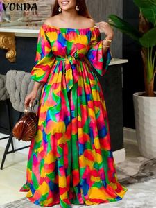 Stedelijke sexy jurken VONDA feestjurk oversize dames zomer off-shoulder maxi-avondjurken bohemien elegante lange zonnejurk print vestido gewaad 231011