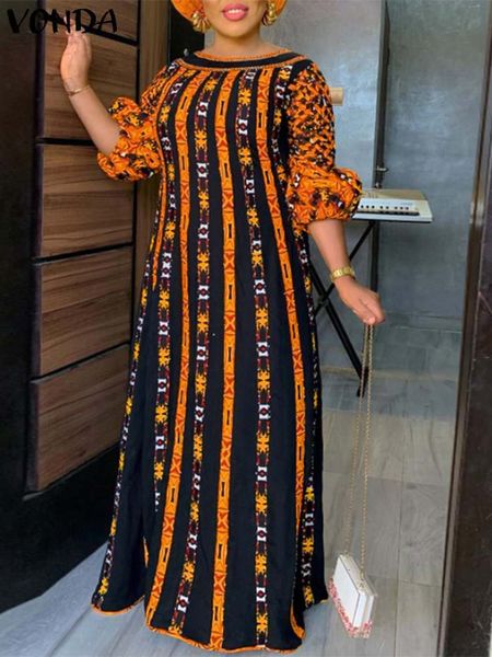 Urban Sexy Dresses VONDA Plus Size 5XL Dress 2023 Mujeres Long Maxi Sundress O Neck Printed Casual Bohemian Robe Femme Lantern Sleeve Party Vestido 230630