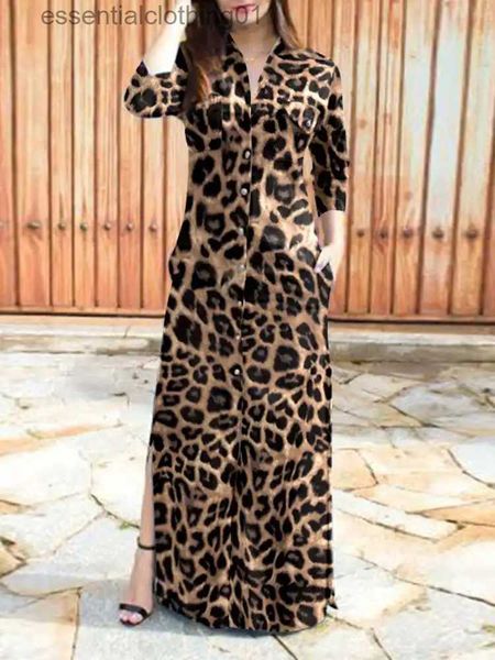 Robes sexy urbaines VONDA femmes bohème Vintage chemise Robe imprimé léopard longue Sle revers Robe rue Vestido boutonné Polter Maxi robes L231208
