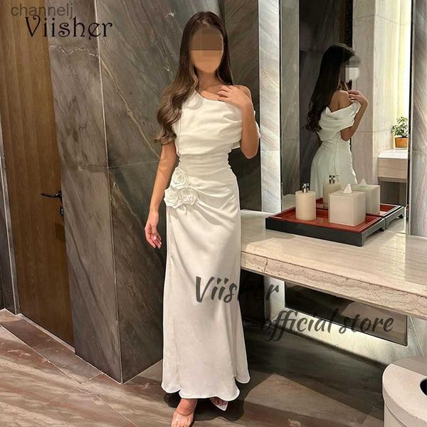 Robes sexy urbaines blanc une épaule sirène soirée avec fleur arabe Dubaï robe de bal longueur cheville femmes robes de soirée formelles yq240327