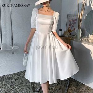 Robes sexy urbaines robes de bal de soirée en satin blanc pour les femmes été 2023 Collier carré robe A-line Photos de mariage élégant
