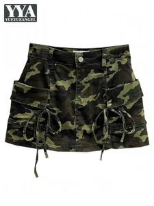 Urban sexy jurken vrouwen sexy leger groen camouflage mini denim rok slank fit dames veter een lijn korte rokken casual zomer nieuwe streetwear rok 240403