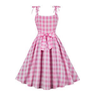 Urban Sexy Jurken Vrouwen Vintage Roze Plaid Jurk Retro Rockabilly Bowtie Bretels Cocktail Party 1950 s 40 s Swing jurk Zomer Jurk 230807