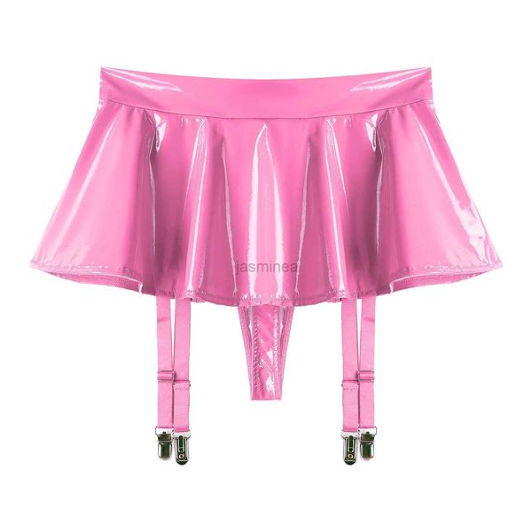 Robes sexy urbaines Femmes Femmes brillant en cuir breveté Mini jupe intégrée Garter Garter Clips Clips Shorts mini-jupe humide Look Rave Clubwear 2443