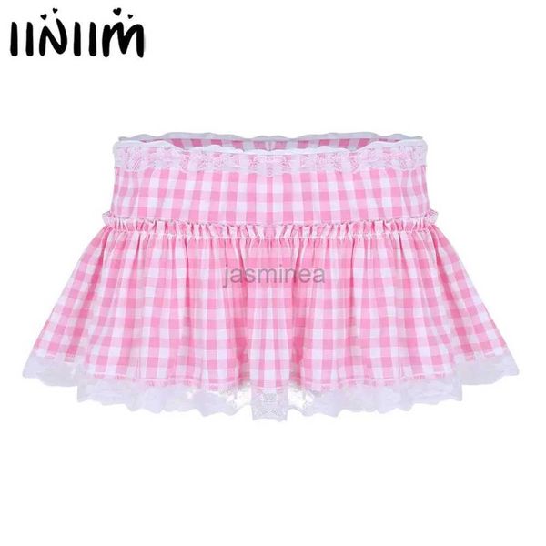 Urban Sexy Robes Womens School Girls Gleeing Jirt Brave Gingham Minikirt avec dentelle Hem plissée Sissy Mens Sexy Cosplay A-Line Mini jupe 2443