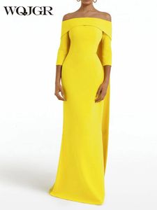 Urban sexy jurken wqjgr avond vrouwen luxe dubai wikkelende vierkante kraagfeest banket geel voor vrouwelijke vestidos de fiesta 230821