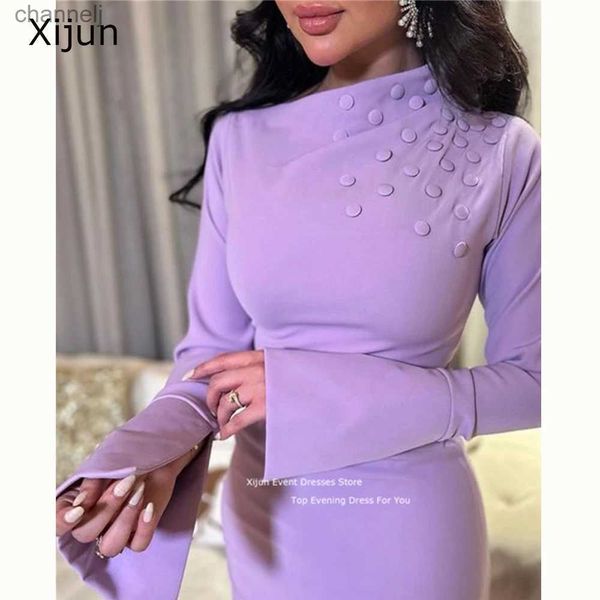 Robes sexy urbaines Xijun Lilas robe de soirée manches longues longueur cheville fête robes de bal occasion formelle courte 2023 pour les femmes robe yq240327