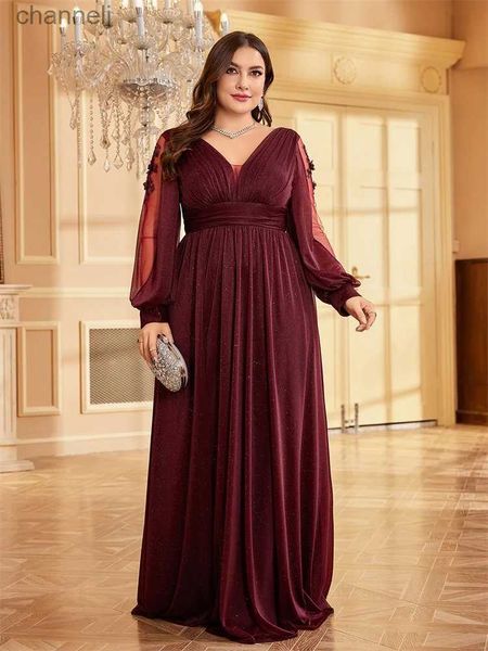 Vestidos sexy urbanos XUIBOL Tallas grandes Mujeres elegantes con cuello en v Fiesta de bodas Vestido largo de lujo Manga larga Gasa Noche de fiesta Cóctel yq240327