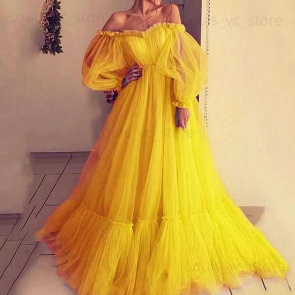 Robes sexy urbaines Robe de femme jaune Sexy Slash Neck Evening Party Grande robe swing élégante