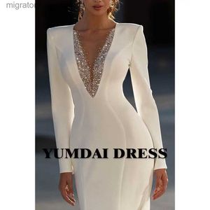 Urban Sexy Jurken YUMDAI Luxe Dubai Strass Witte Bruiloft Bruids Avondjurk 2023 Banket Fishtail Lange Mouwen High-end Bal yq240329