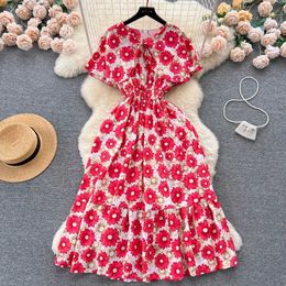 Robes sexy urbaines yuoomuoo coréen mode marguerite fleur imprimer de vacances robe de fête d'été élastique