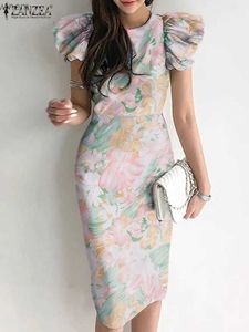 Urban sexy jurken zanzea elegante sexy slanke huls jurk Koreaanse mode ronde nek vrouwen mini jurk gegolfde mouw bloemenprint strand sundressl2404