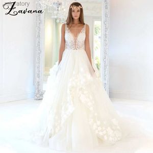 Robes sexy urbaines Zavana moderne volants mariage 2024 dentelle appliques fleurs 3D profonde v-nevk bretelles spaghetti fermeture éclair robe de bal personnalisé yq240329