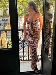 Stedelijke sexy jurken Zebra strepen Sling-jurk Damesmode Spaghettibandjes Slanke maxi-jurken Elegante dames mouwloze feeststrandvesten 2023 T231023