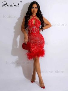 Robes sexy urbaines znaiml halter backless purs purs plumes plumes hignestone anniversaire midi robe rouge pour femmes tenues sexy rave fête club club robe t231202