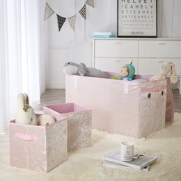 Urban Shop geplette fluwelen opvouwbare opbergstam en 2 kubussen set, blush