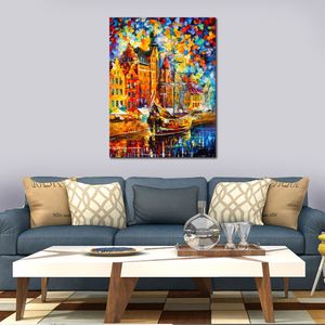 Urban Streets Canvas Art Golden Boat Handcrafted Abstract Painting Modern Decor for Office