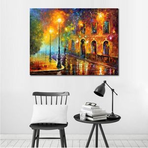 Urban Streets Canvas Art Misty City Handcrafted Abstract Painting Modern Decor for Office