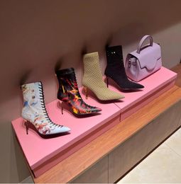 Uria Boots Designer Women Spring en Autumn Fire Print Leather Unkle Boots Luxe mode mode hoogwaardige hoge hakken sexy spike laarzen maat 35-41