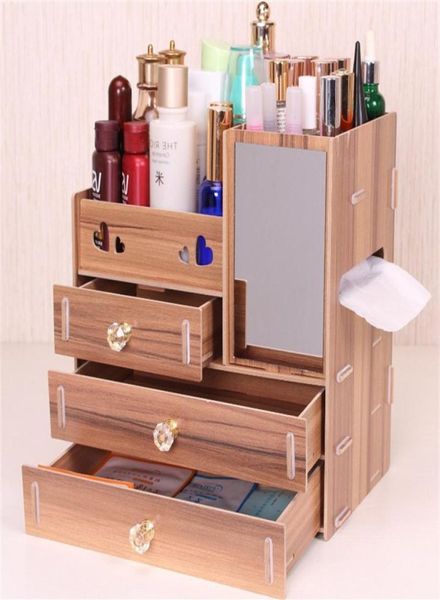 Urijk bricolage boîte de rangement en bois organisateur de maquillage conteneur de bijoux organisateur de tiroir en bois boîte de rangement cosmétique à la main207t9267586