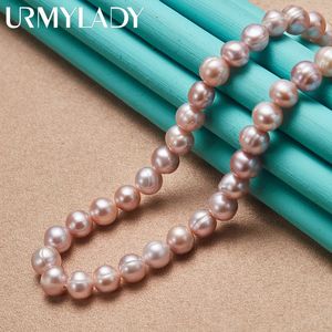 Urmylady 925 Sterling Silver 7-8mm Pearl Chain Necklace Lobster Clasp For Women Man Wedding Fashion Engagement Sieraden 240510