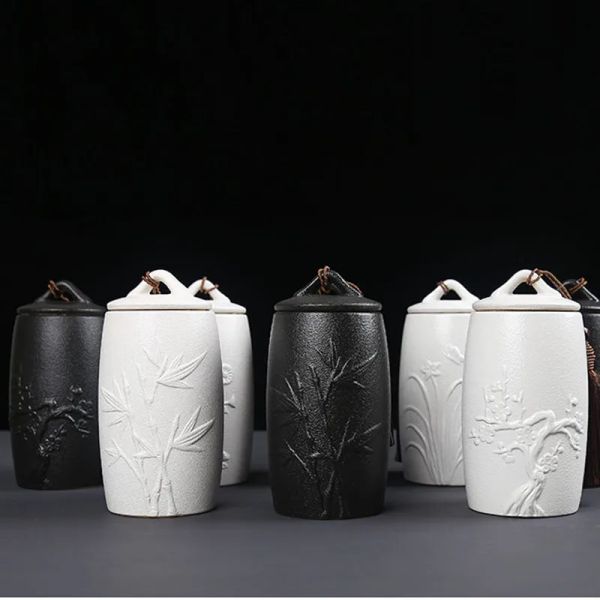 Urnes Black and White Funeral Ashes Jar Urn for Human Cremation Pet Cendre Céramique Céramic KeepSake Ashes Urns Casket Seal Storage Jar