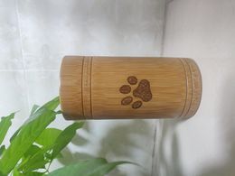 Urns Carved Custom Bamboo Pet Urn Cremation Cute Cat Dog Paws SL Size Puppy Kitten Ashe for Urn Funeral Supplies Pet Dog Accessories