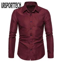 URSPORTTECH imprimer chemise à manches longues hommes grande taille coupe régulière élégant chemises décontractées hommes affaires robe chemise Camisas Masculina 210714