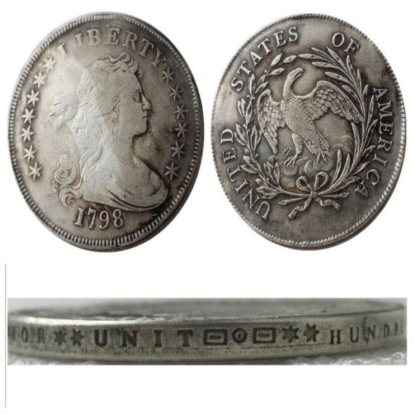 US 1798 busto drapeado dólar águila pequeña copia chapada en plata monedas artesanía de metal troqueles fábrica de fabricación 243q