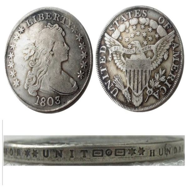 Buste drapé US 1803, aigle héraldique, pièces de copie plaquées argent, matrices artisanales en métal, usine de fabrication 302M