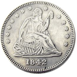 Moeda de um quarto de dólar banhada a prata US 1842 P/O com assento Liberty