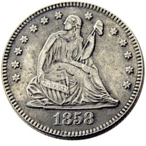 US 1858 P/O/S Seated Liberty Quater Dollar Pièce de monnaie plaquée argent