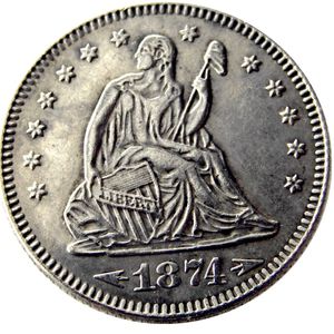 US 1874 Flèches P/S Seated Liberty Quater Dollar Argent Plaqué Copie Pièce