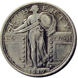 US 1917 P/S Standing Liberty Quarter Dollars Pièce de monnaie plaquée argent