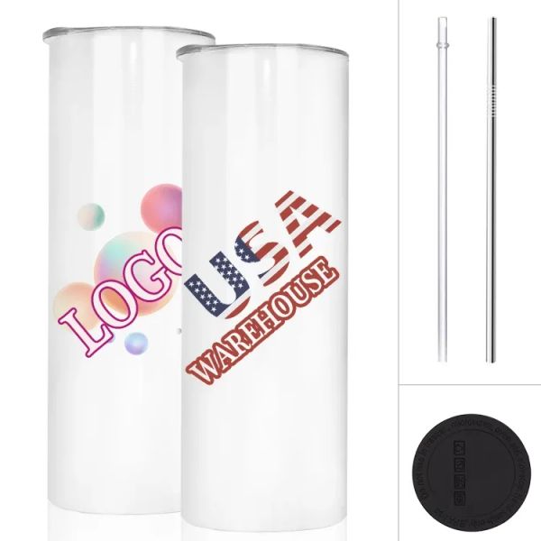 Entrega en 2 días en EE. UU. Vaso de sublimación de 20 oz Tazas de coche en blanco con sublimación recta de doble pared de acero inoxidable con tapas