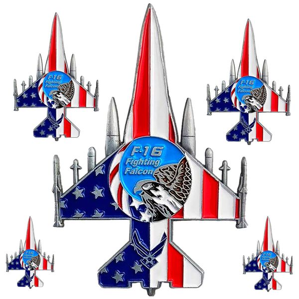 US Air Force F-16 Fighting Falcon Challenge Coin Avion militaire en forme d'aviateur Cadeau Modèle d'avion