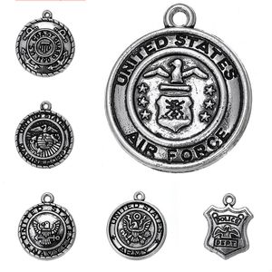 Breloques de l'armée de l'air américaine, pendentif en argent ancien, accessoires de mode, accessoires d'ornement de Police Vintage, 7 Styles