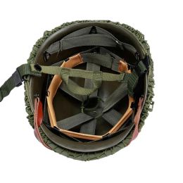 US Army M1 Casque vert Replica réglable avec filet / toile Bangle de menton de menton tactique Casque en acier pour adultes pour les adultes