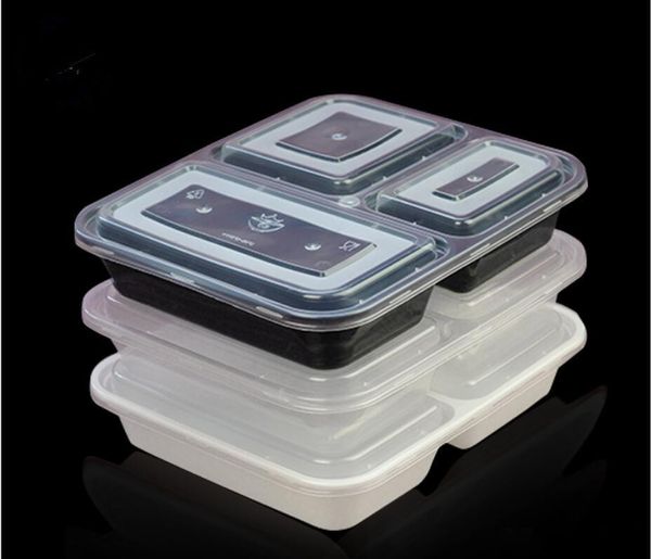 Conteneurs de vaisselle jetables pour aliments écologiques pour micro-ondes US AU boîte à bento jetable à 3 compartiments noir préparation de repas 1000 ml