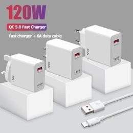 US AU Uk Eu 120W Quick Charge 3.0 Cargador de teléfono rápido Adaptador de pared USB con cable USB Cable de carga tipo C para Samsung Huawei Xiaomi iphone 15 pro max