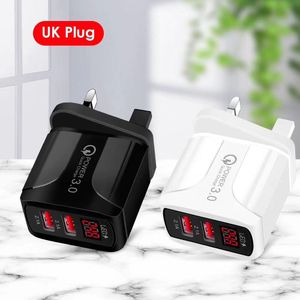 US/EU/UK PLUG chargeur rapide 3.0 chargeur USB adaptateur mural pour Samsung Huawei 5V 3A affichage numérique charge rapide chargeur de téléphone mural