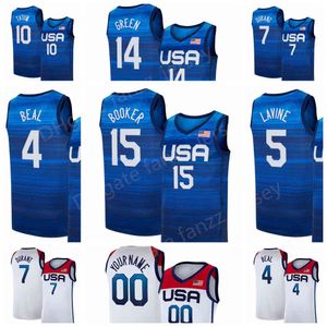 Maillot de basket américain 2020-2021 7 Bleu Kevin Durant 15 Devin Booker 6 Damian Lillard 10 Jayson Tatum Zach LaVine Bradley Beal USA Marine Blanc Homme Enfant Femmes