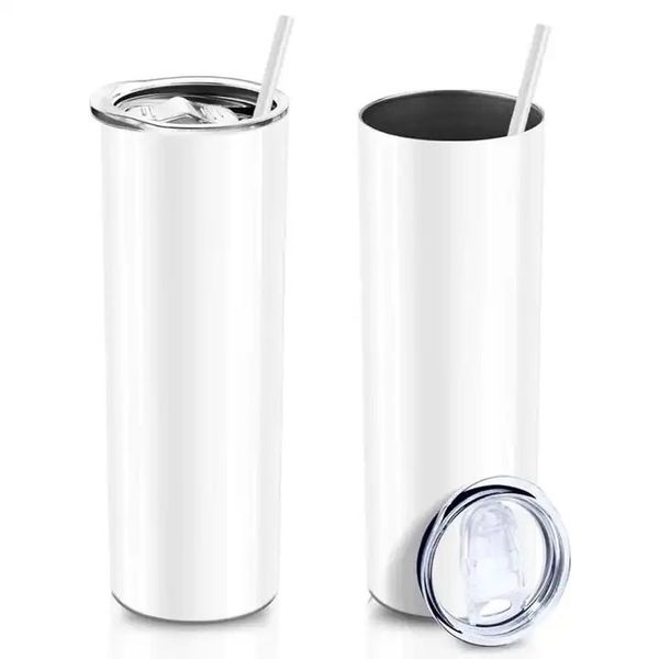 US / CA / CN Stock Vasos de sublimación de acero inoxidable de 20 oz Tazas de viaje delgadas y rectas de 20 oz Tazas de agua de gran capacidad con tapas de plástico 1215