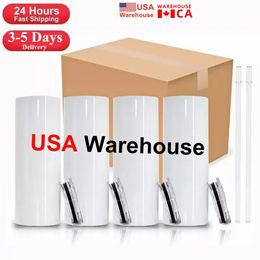 US/CA LOKAAL WAREHOUSE 20oz Sublimatietumblers rechte spaties wit 304 roestvrij staal vacuüm geïsoleerde taps toelopende slanke diy cups auto koffiemokken 25 stks/doos u0523