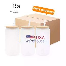 EE. UU./CA stock 16 oz Creative puede dar forma a los vasos Jugo de té Milk Leche y taza de café helada Drinkware de vidrio de vaso de vino alto de borosilicato 0514