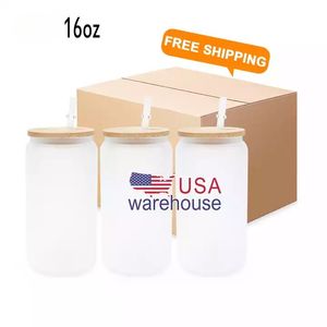 US/CA Voorraad 16oz Creatief Kan Vormbekers Thee Sap Melk Helder en matglas Beker Koffiemok Duurzaam Hoog borosilicaat Wijnglas Drinkgerei