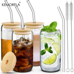 US CA Stock 16oz Glass Can Sublimation Tumbler With Lid and Straw Transparent Bubble Tea Cup Juice Glass Beer Can Milk Mocha Cups Mug Drinkware