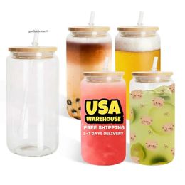 US CA Stock 16oz Sublimación Tazas de vidrio de sublimación CAN BOTOR DE AGUA CLABLE CANTRADA TUMBLERS DE JUGUS DE JUGO 0330 0514