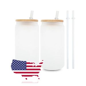 US CA Stock 16oz Sublimation en verre tasses canées à bouteilles d'eau en forme de blanes givrées clairs